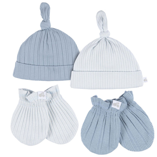 Just Born -  4pc Hat+Mitten Set - Blue