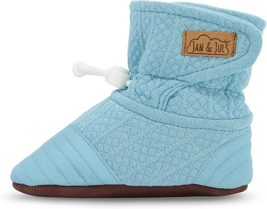 Jan & Jul - Adjustable Stay-Put Lite Booties for Babies, Cotton Blend - Egg Blue