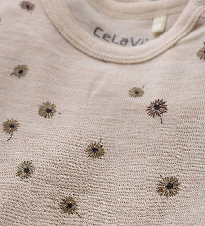 Celavi - Bodysuit Wool Rose Dust w. Flowers - 3M