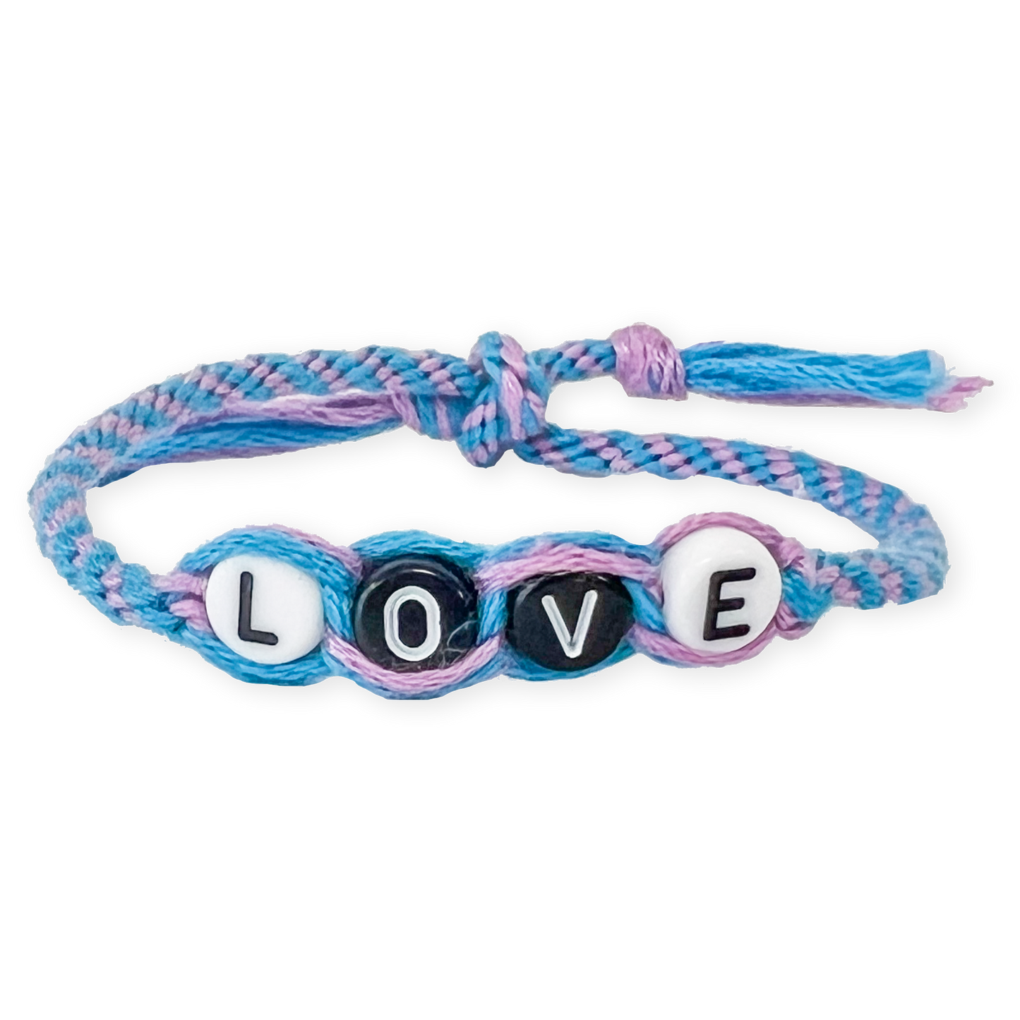 Bracelet with 'LOVE' beads on a white background