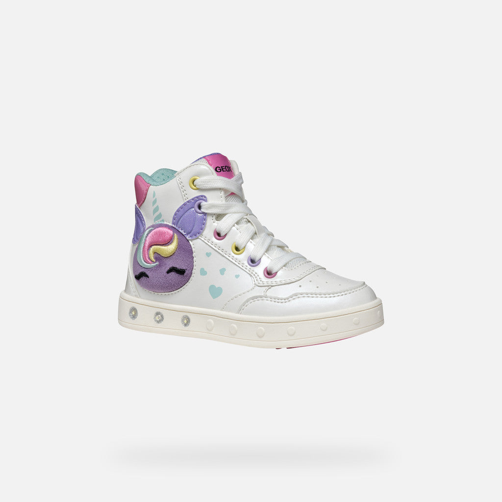 Geox High Top Skylin Girl Unicorn - White