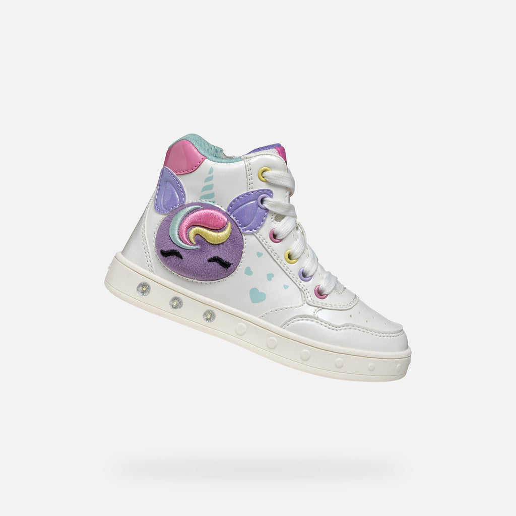 Geox High Top Skylin Girl Unicorn - White