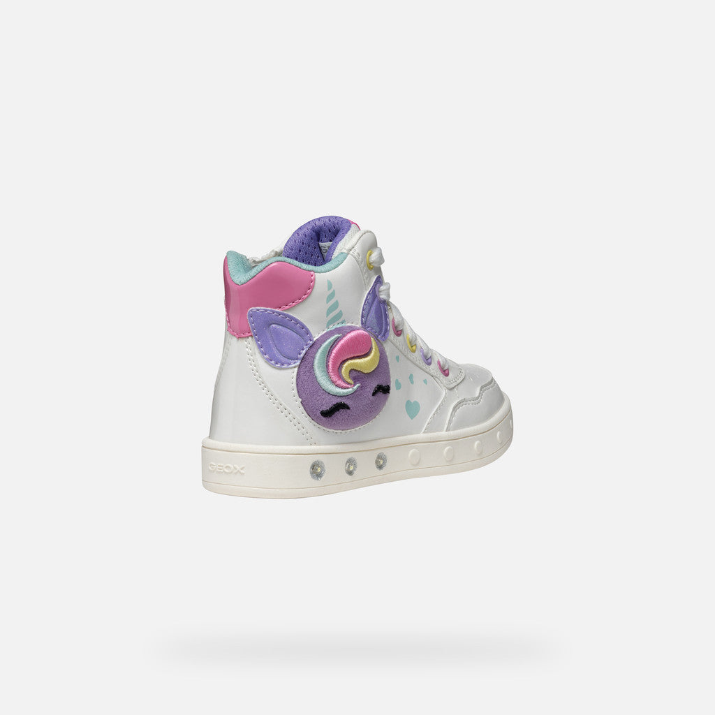 Geox High Top Skylin Girl Unicorn - White