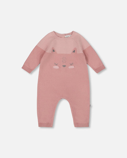 Deux par Deux - Knitted Bi-Color Cat Romper Old Pink