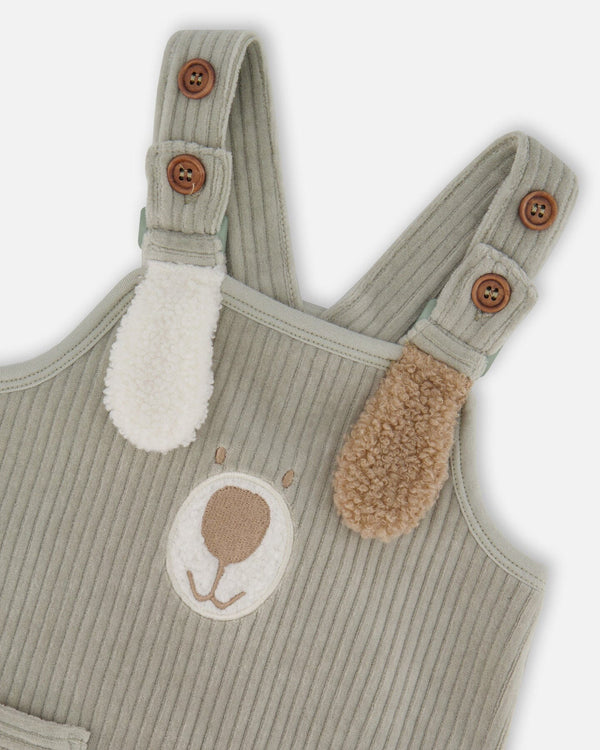 Deux par Deux - Onesie And Stretchy Corduroy Overalls Set Jade Green