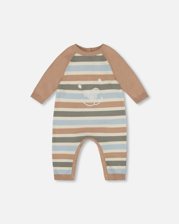 Deux par Deux - Knitted Romper Blue And Green Stripes
