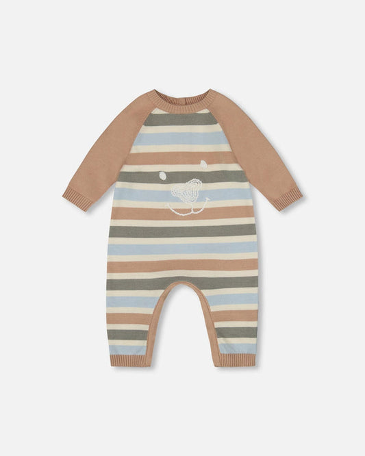 Deux par Deux - Knitted Romper Blue And Green Stripes