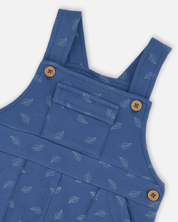 Deux par Deux - Organic Cotton Onesie And Overalls Set Blue Leaf Print