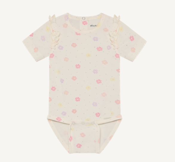 Minymo - All Over Print Floral Short Sleeve Bodysuit