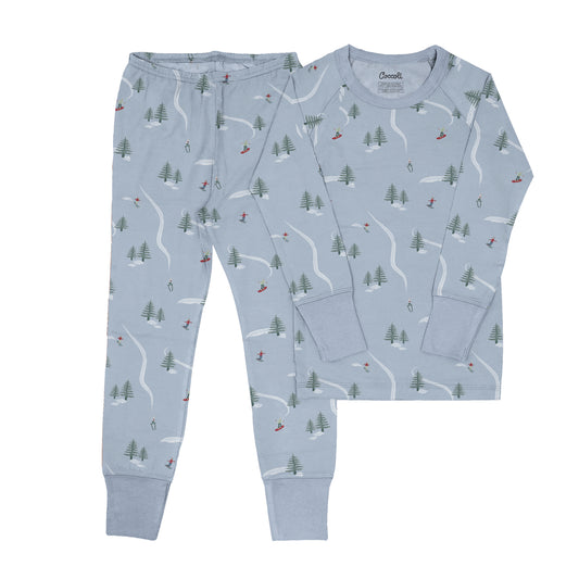 Coccoli Modal Long Sleeve Pyjama - Skiers on Blue - 3Y