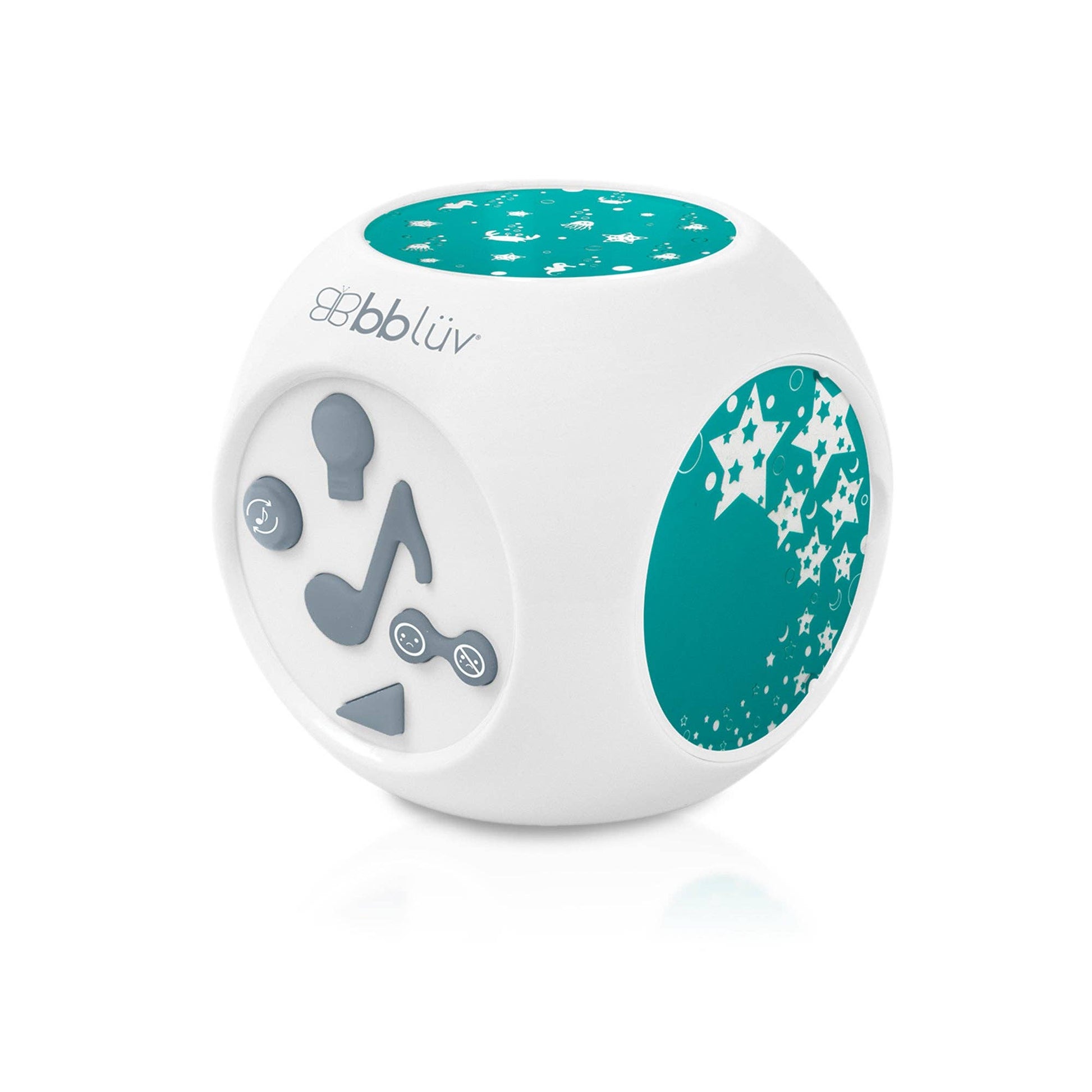 White and teal baby product with 'bbluv' branding on a white background
