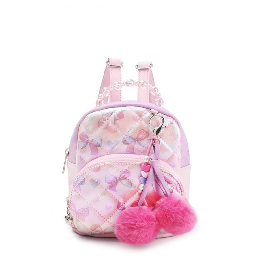 OMG Accessories - Quilted Metallic Cherry Printed Micro Mini Backpack with Charm