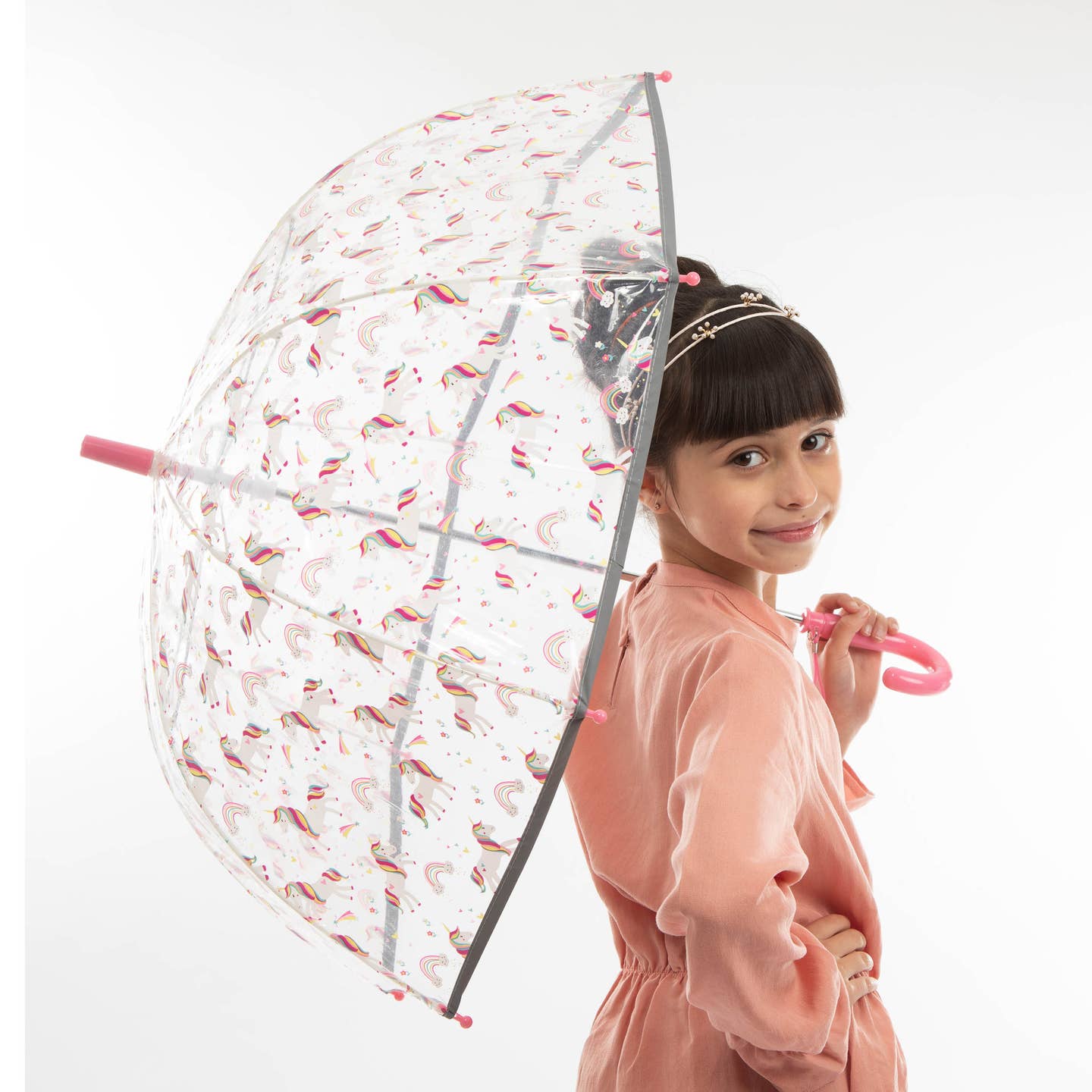 Child's Transparent Umbrella Pink Unicorn - Reflective