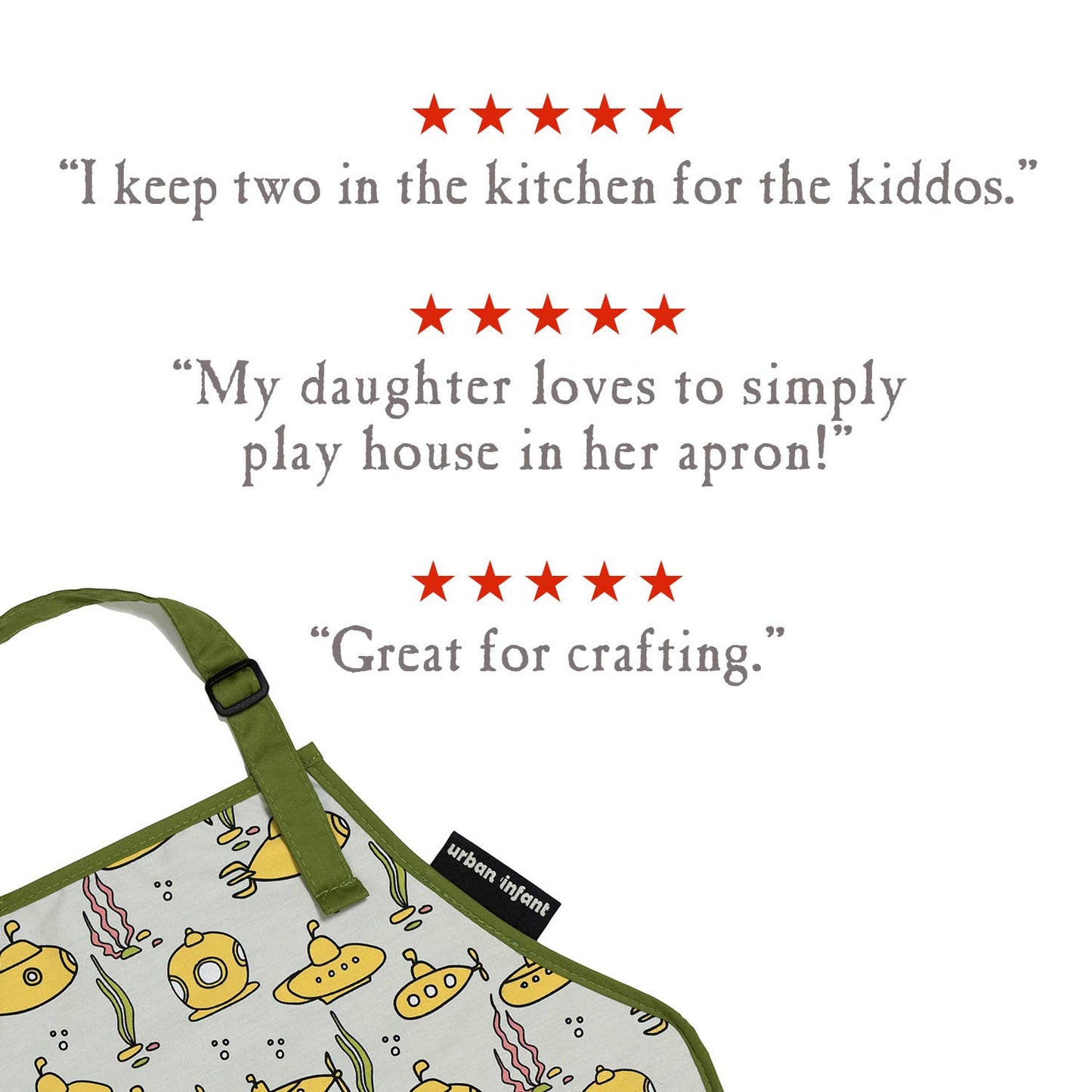Urban Infant - Little Helper Kids Apron, Washable Cotton/Poly - Submarines: MEDIUM