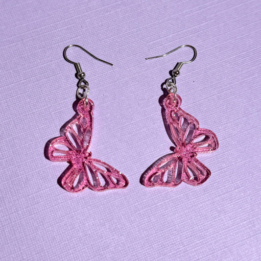 The Kitschy Cactus - Jolene (mini)- Pink Butterfly Earrings