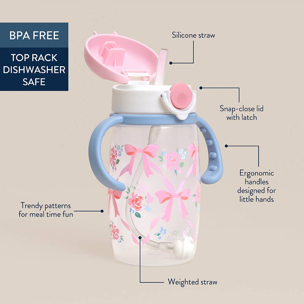 Itzy Ritzy Canada - Itzy Sips - Straw Cup With Snap-Close Lid: Ribbons & Roses
