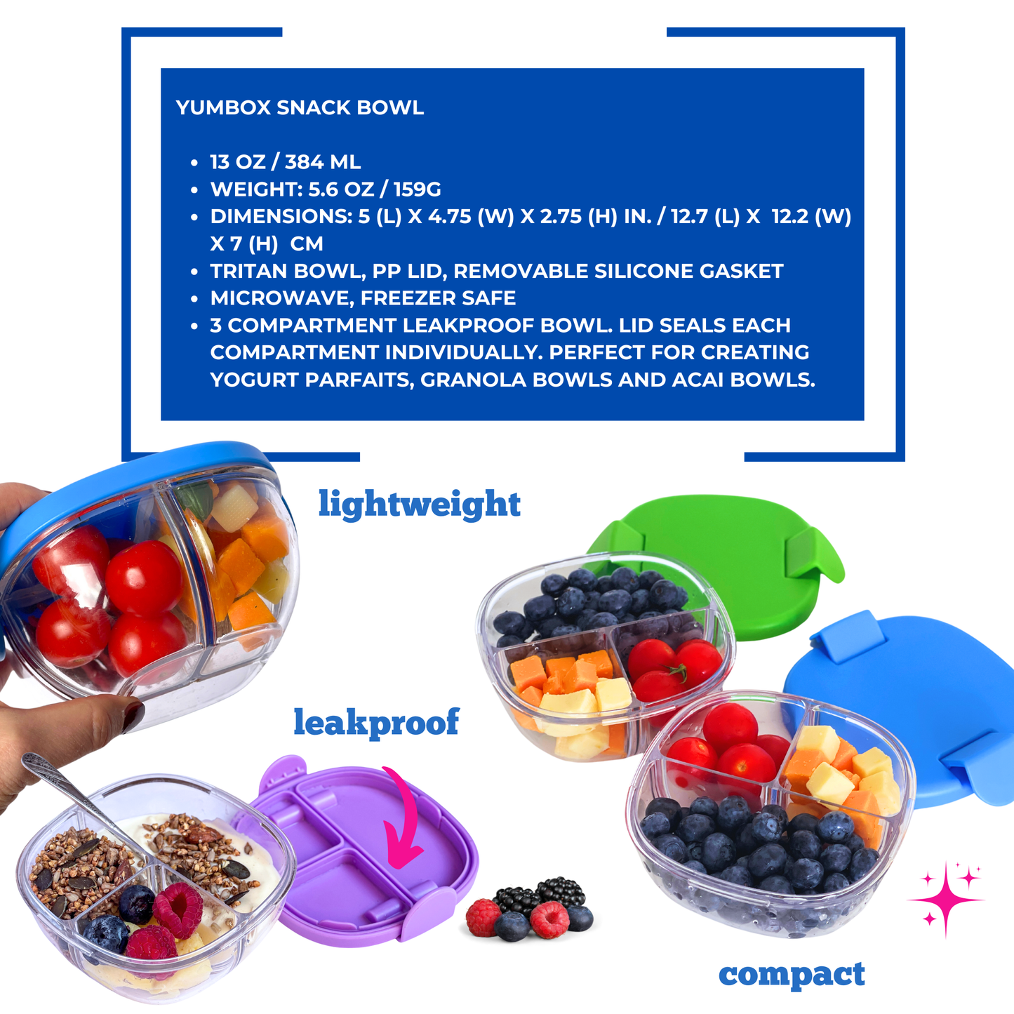 Yumbox - Compact Leakproof Snack Bowl with 3 Compartments