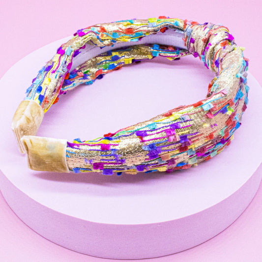 Frog Sac -  Kids Knot Headband - Gold Confetti Hair Accessories For Girls