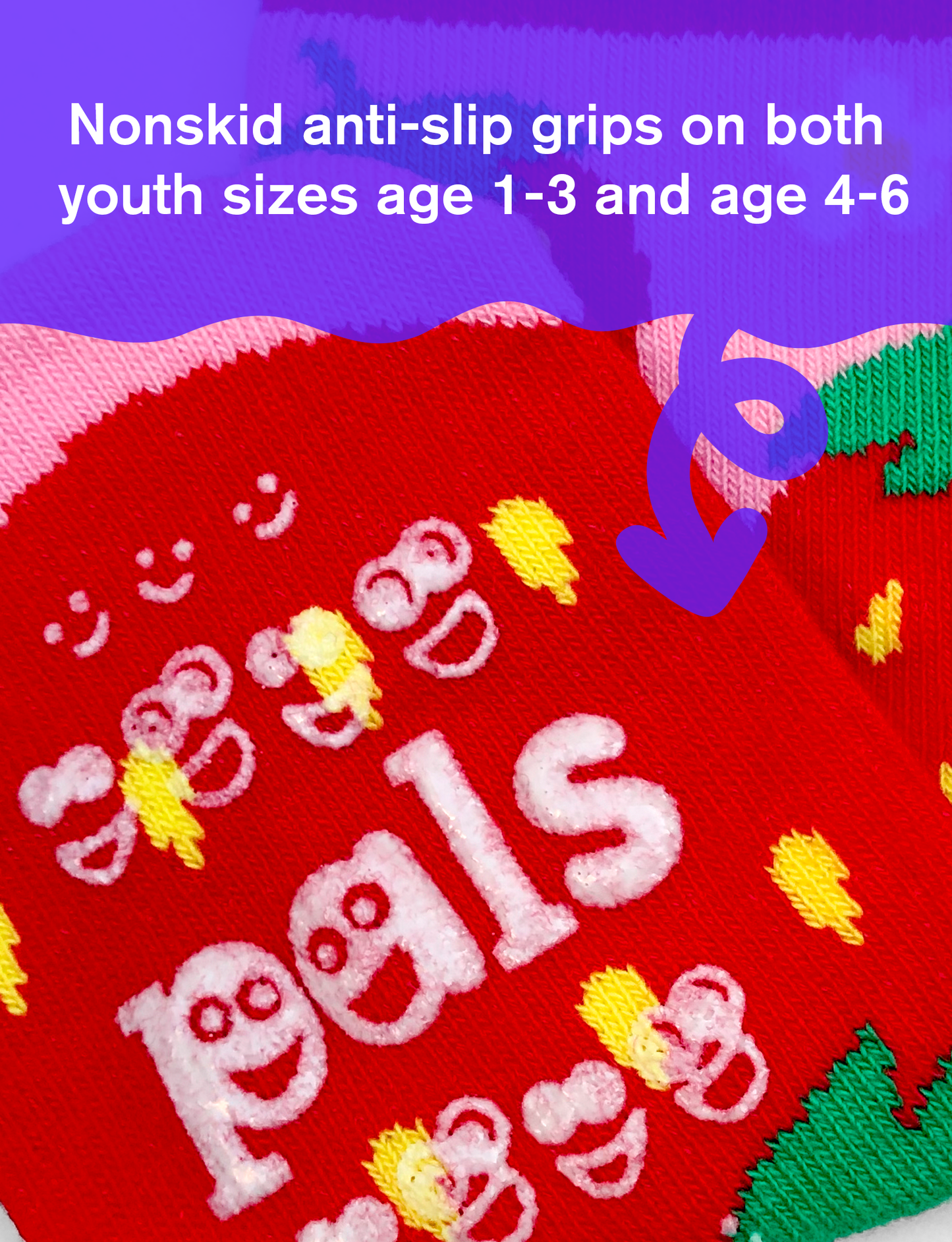 Pals Socks - Strawberry & Banana Mismatched Non-Slip Socks for Kids