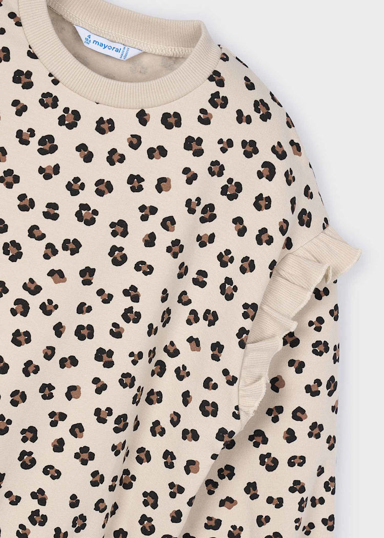 Mayoral Girl Sweatshirt with Ruffled Sleeves Leopard Print