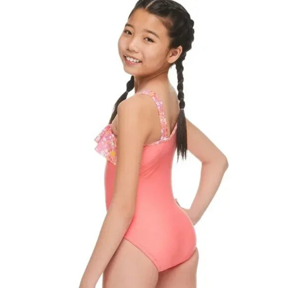 Speedo - Speedo Girls Asymmetrical Ruffle One Piece Swimsuit