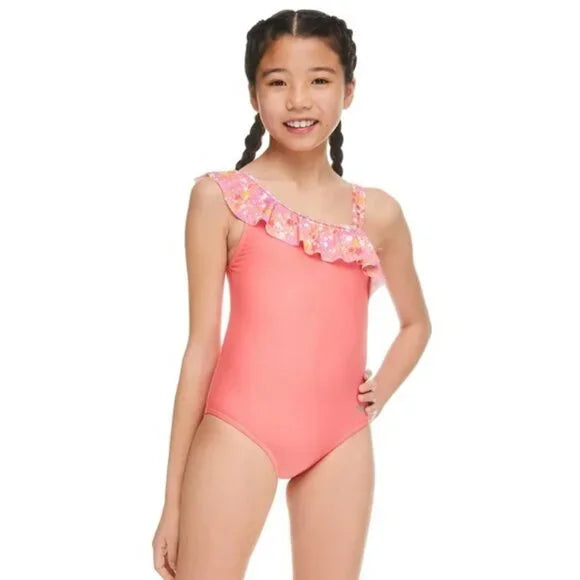 Speedo - Speedo Girls Asymmetrical Ruffle One Piece Swimsuit