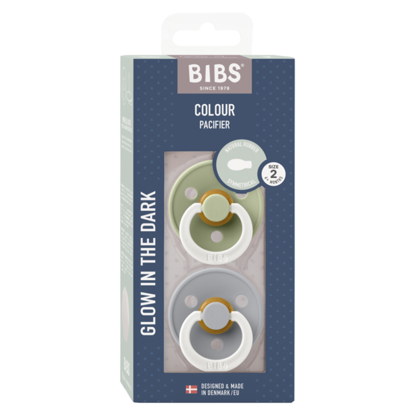 BIBS Pacifier Original COLOUR Latex 2 PK Symmetrical Sage Glow/Cloud Glow