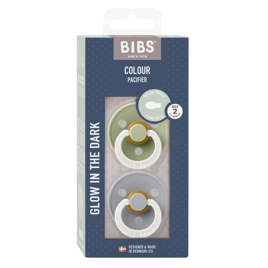 BIBS Pacifier Original COLOUR Latex 2 PK Symmetrical Sage Glow/Cloud Glow