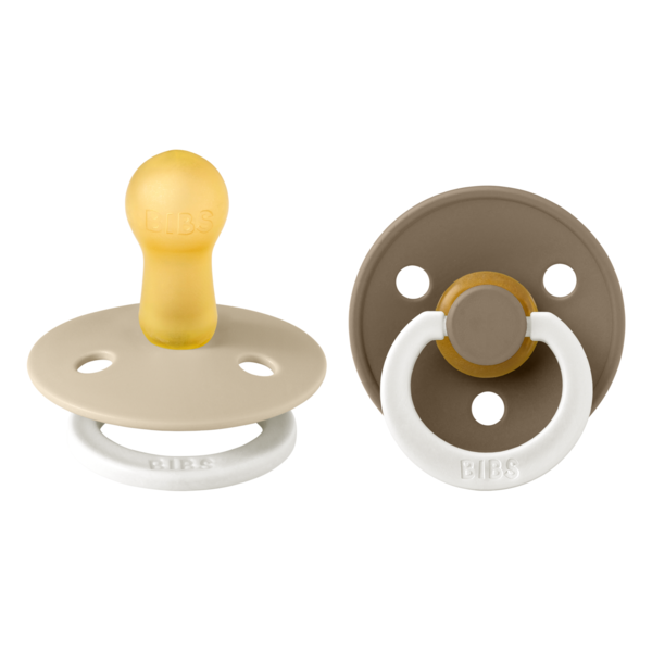 BIBS Pacifier Original COLOUR Latex 2 PK Vanilla Glow/Dark Oak Glow