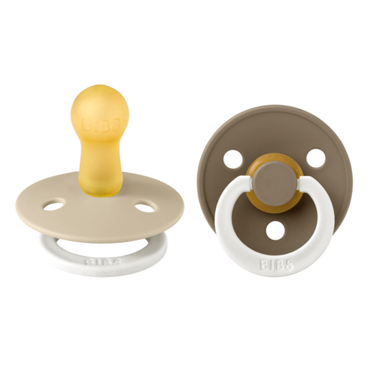 BIBS Pacifier Original COLOUR Latex 2 PK Vanilla Glow/Dark Oak Glow