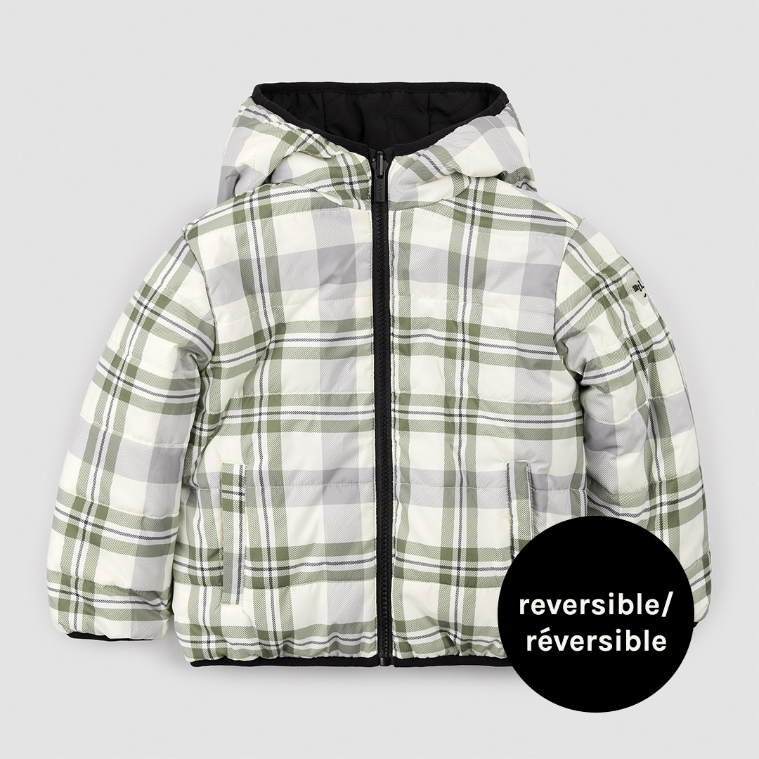 Miles The Label - Winter Moss Plaid Print on Black Reversible Jacket