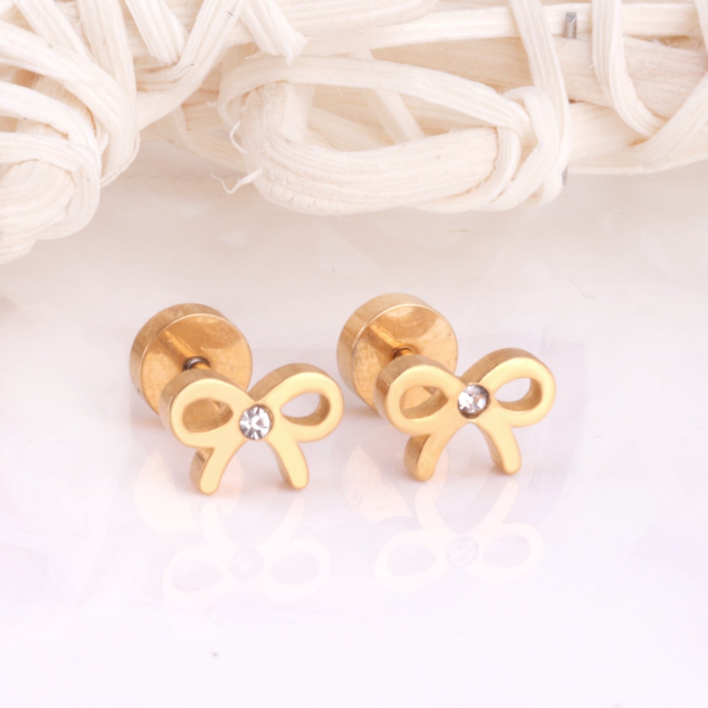 Oh! Cherise Stainless Steel Flat Back 18k Gold Plated Earrings