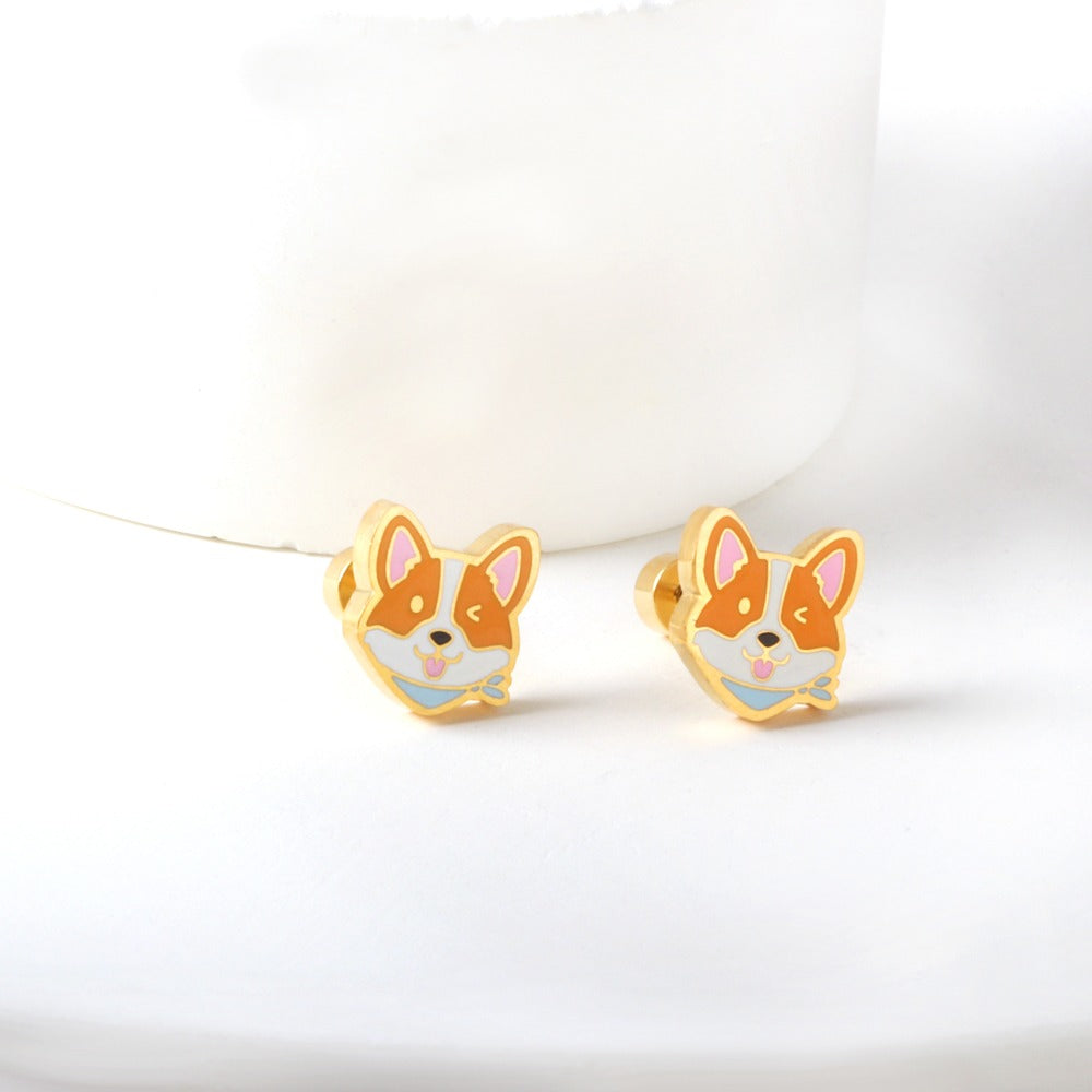 Oh! Cherise Stainless Steel Flat Back 18k Gold Plated Earrings