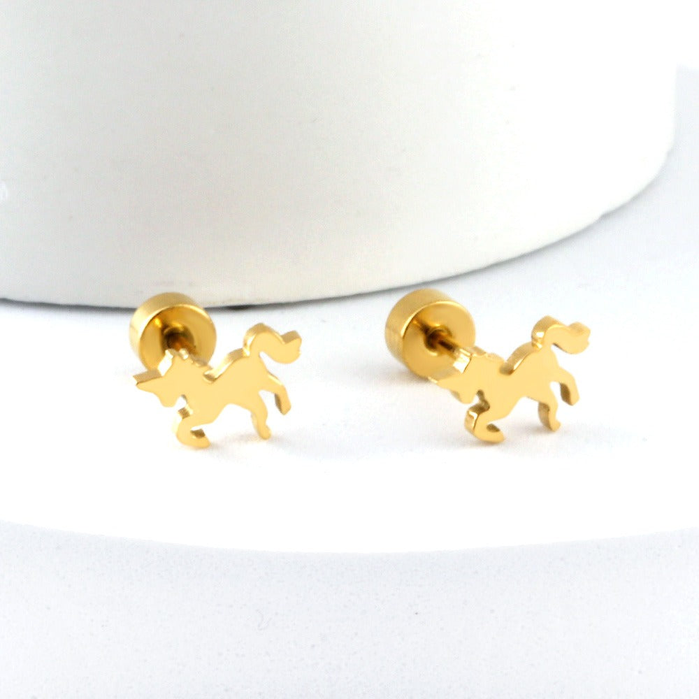 Oh! Cherise Stainless Steel Flat Back 18k Gold Plated Earrings