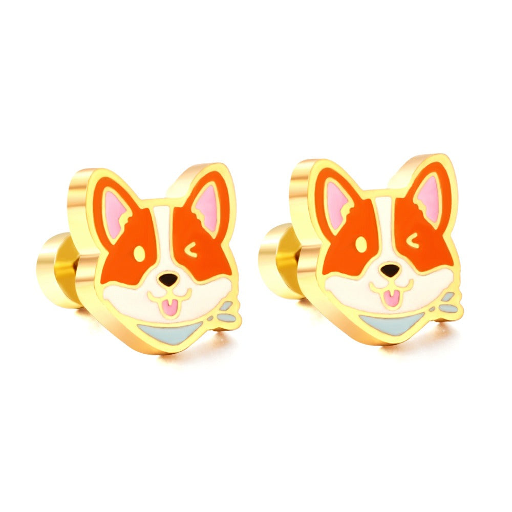 Oh! Cherise Stainless Steel Flat Back 18k Gold Plated Earrings