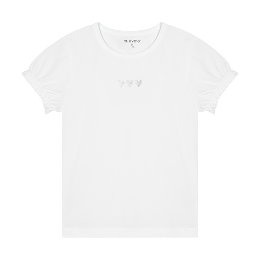 Minymo - Cotton Short Sleeve T-Shirt with Silver Heart Graphic