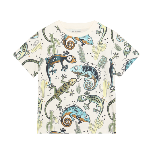 Minymo - All Over Print Cotton T-Shirt with Lizards