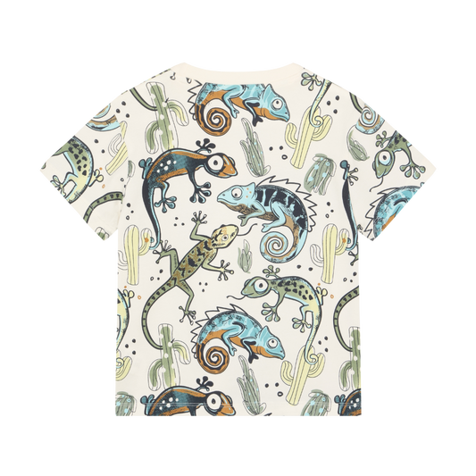 Minymo - All Over Print Cotton T-Shirt with Lizards